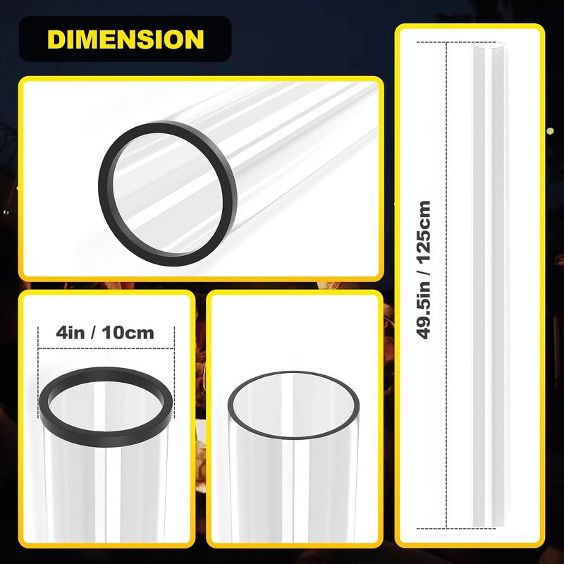 YEHERIT Patio Heater Glass Tube Replacement with Rubber Ring, 49.5″ Tall 4″ Diameter, Quartz Glass Tube Fit Four-Sided Pyramid Flame Outdoor Heaters Compatible with Hiland, Fire Sense - Image 5